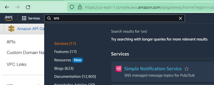 Integrate AWS Service with API Gateway SNS Settings