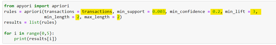 Market Basket Analysis Using Snowpark Package Apriori Function