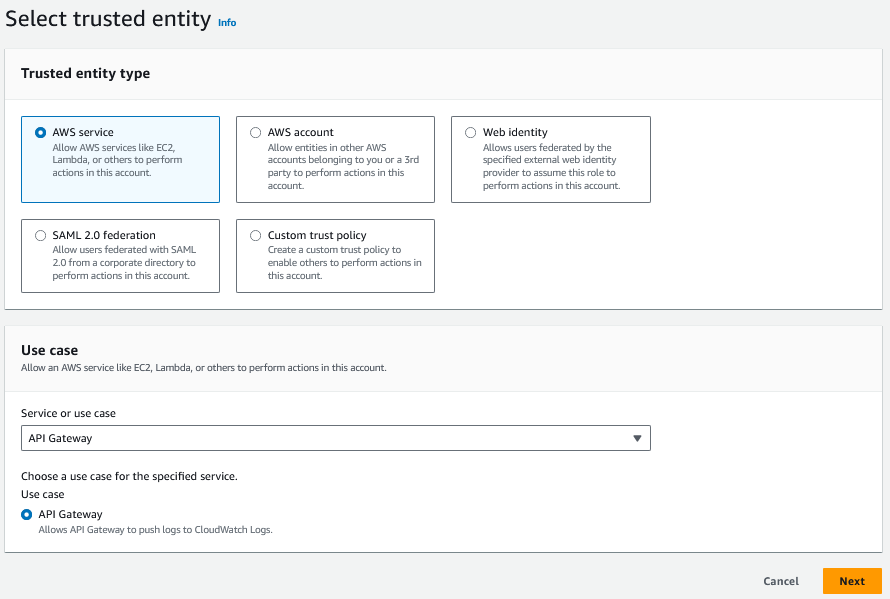 Integrate AWS Service with API GatewaySelect Trusted Entity