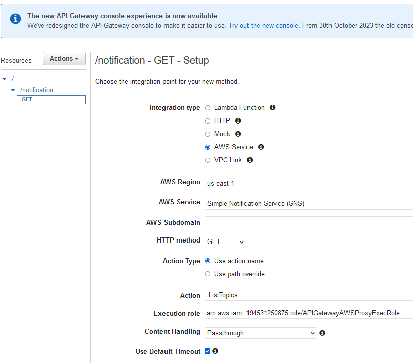 Integrate AWS Service with API Gateway Choose Integration Point