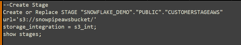 Data ingestion using Snowpipe and AWS Create External Stage
