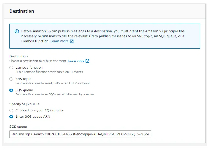 Data ingestion using Snowpipe and AWS Destination