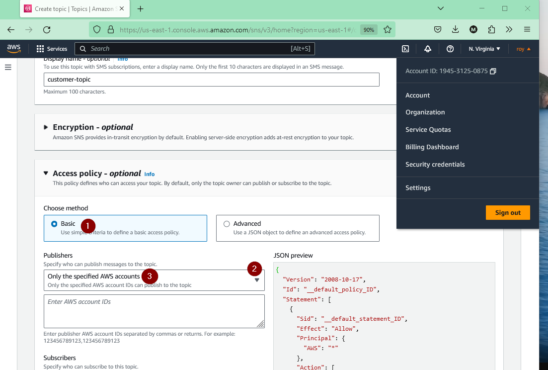 Integrate AWS Service with API Gateway Create a Topic