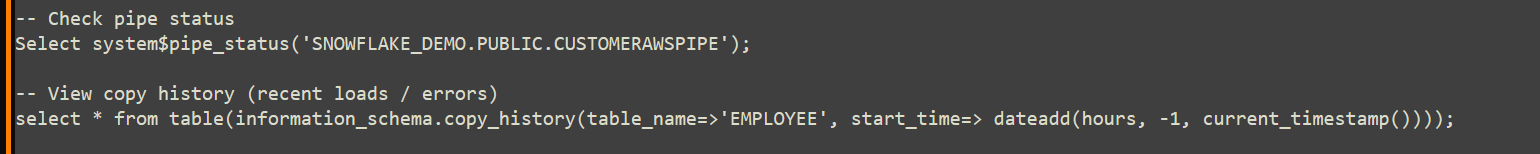 Data ingestion using Snowpipe and AWS Test Setup Useful Commands