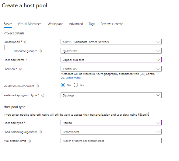 Setting up FSlogix with Azure Virtual Desktop Create Host Pool