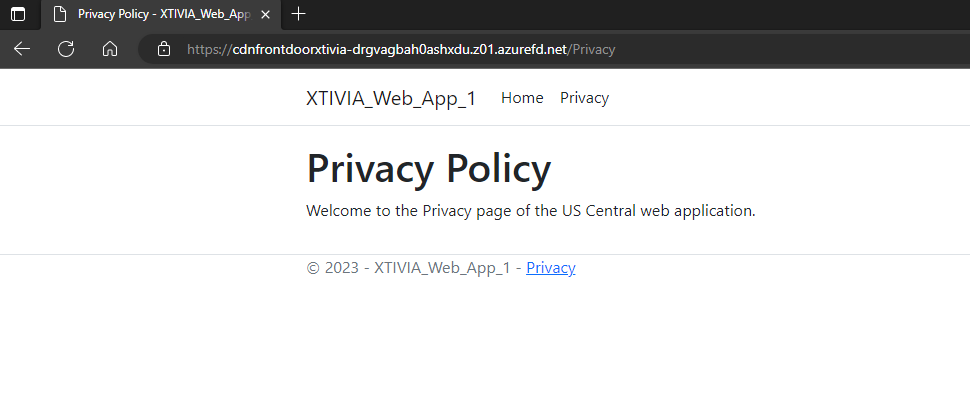 Deploying Azure Front Door with a Web Application Firewall using Custom Rules Privacy Page US Central