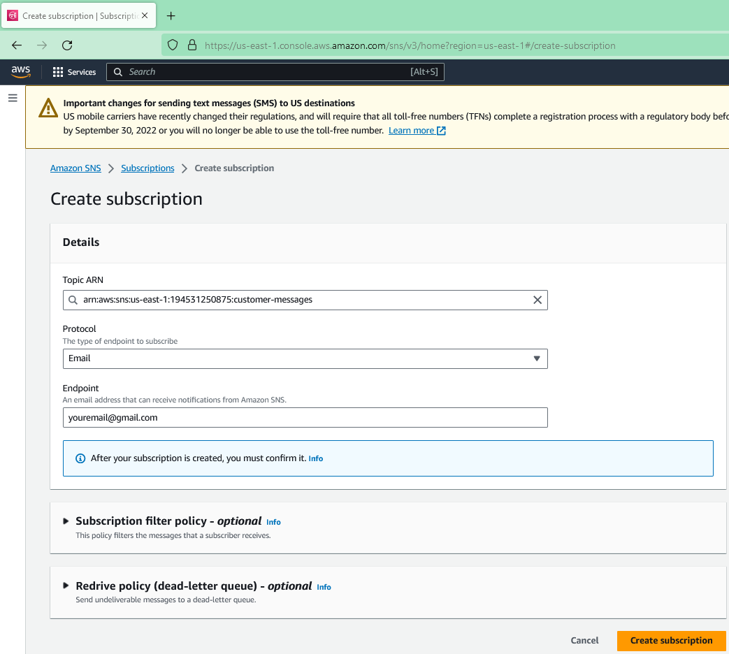 Integrate AWS Service with API Gateway Subscriptions