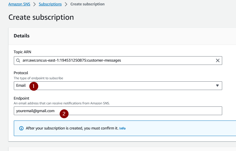 Integrate AWS Service with API Gateway Create a Subscription