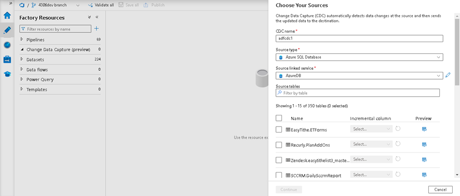 Change Data Capture Using Azure Data Factory CDC Page