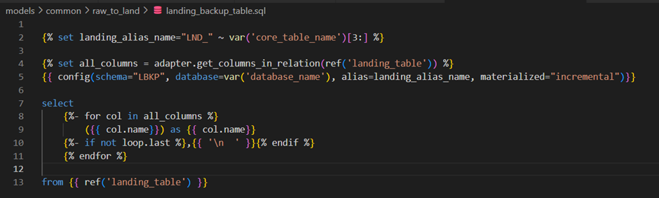 DBT ELT Working Example Landing Backup Table