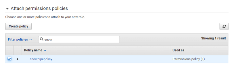 Data ingestion using Snowpipe and AWS Attach Policy