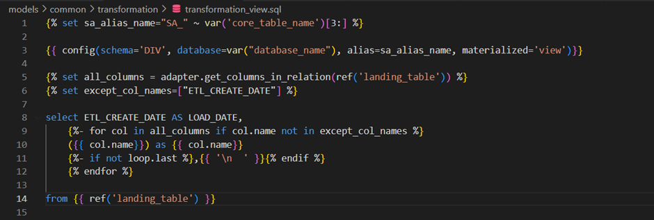 DBT ELT Working Example Transformation View