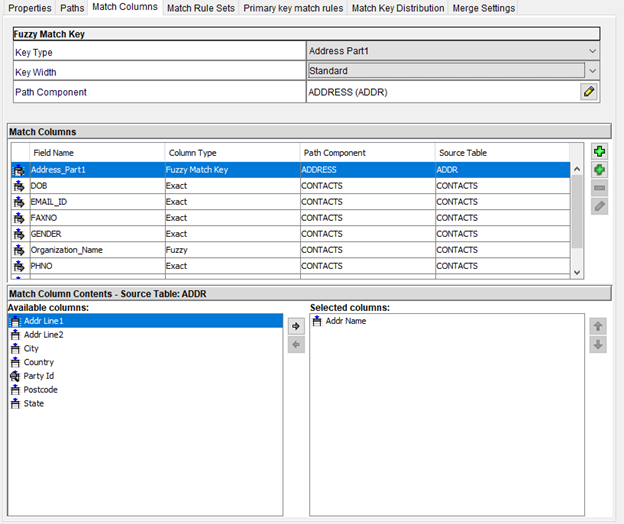 Match Columns Selection