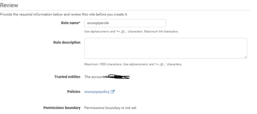 Data ingestion using Snowpipe and AWS Provide Role Name