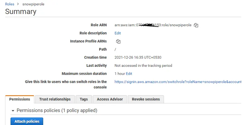 Data ingestion using Snowpipe and AWS Copy Role ARN for Snowflake Configuration