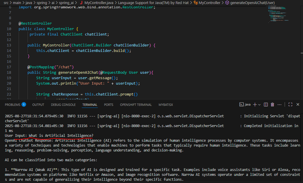 How to Leverage Spring AI Spring Boot Application Console Logs