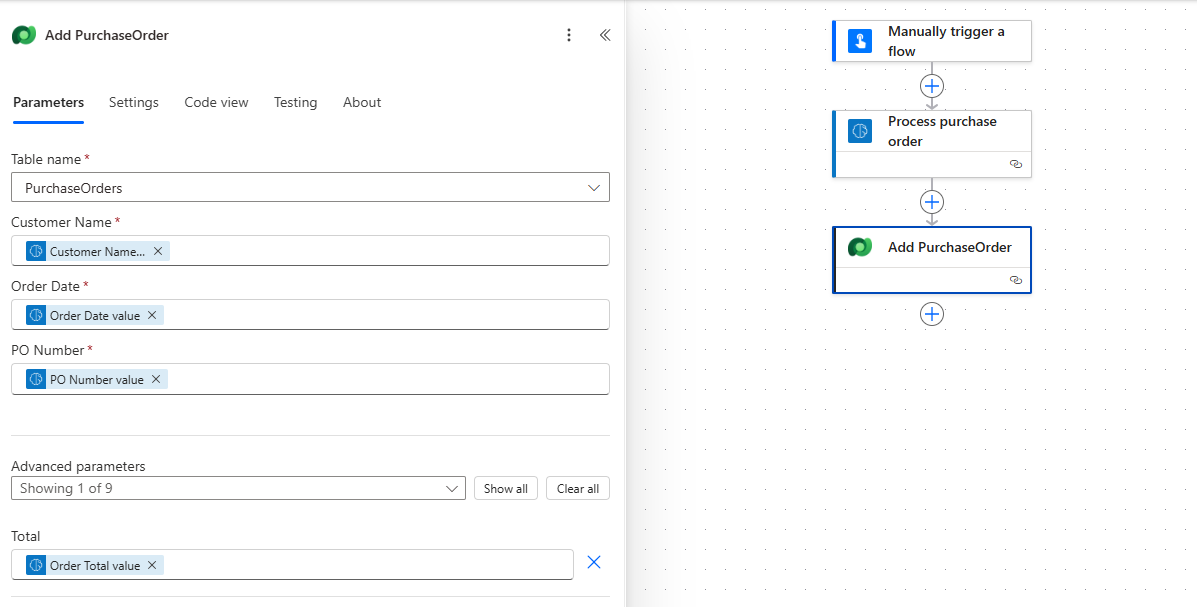 Automated Purchase Order Processing with Microsoft Power Automate and AI Builder Add New Row Dataverse