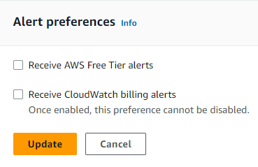 AWS Account Setup First Steps Alert Preferences