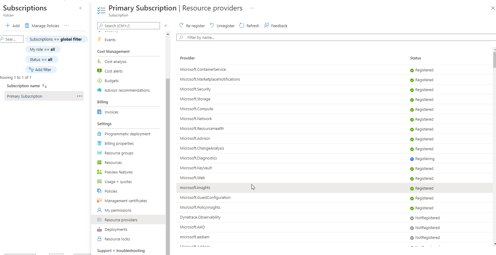 Azure Monitor Subscriptions Navigation Box