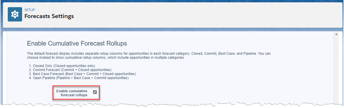 Enable Cumulative Forecast Rollups