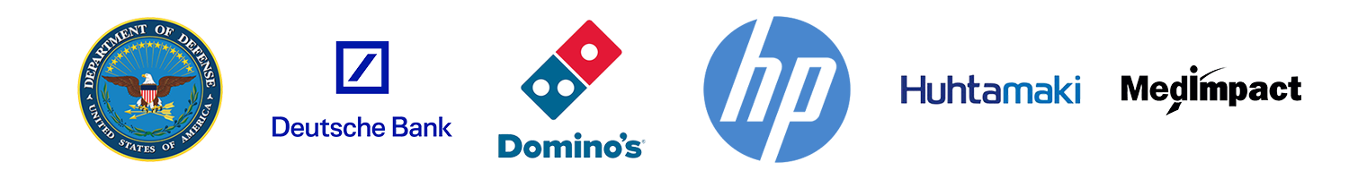Portal Customer Logos - DOD, Deutsche Bank, Domino's, HP, Huhtamaki, MedImpact