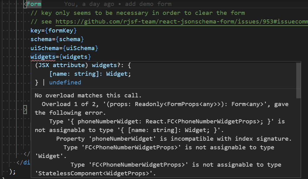 React JSON Schema Form into Redux and Typescript Project - visual studio code demoform