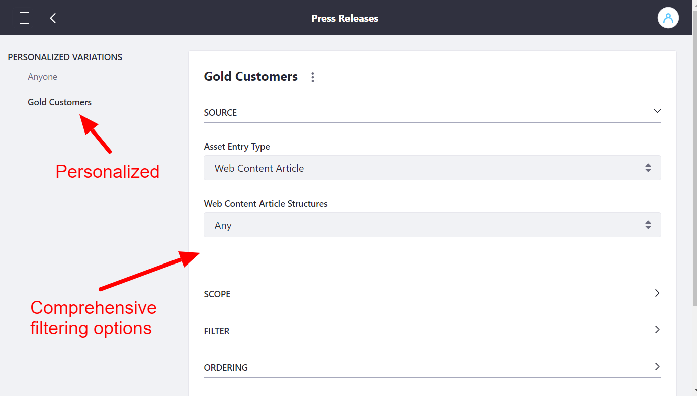 Top 10 New Liferay DXP 7.2 Features - Personalized Content Sets