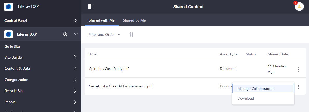 Top 10 New Liferay DXP 7.2 Features - Peer-to-Peer Document Sharing - Shared With Me App