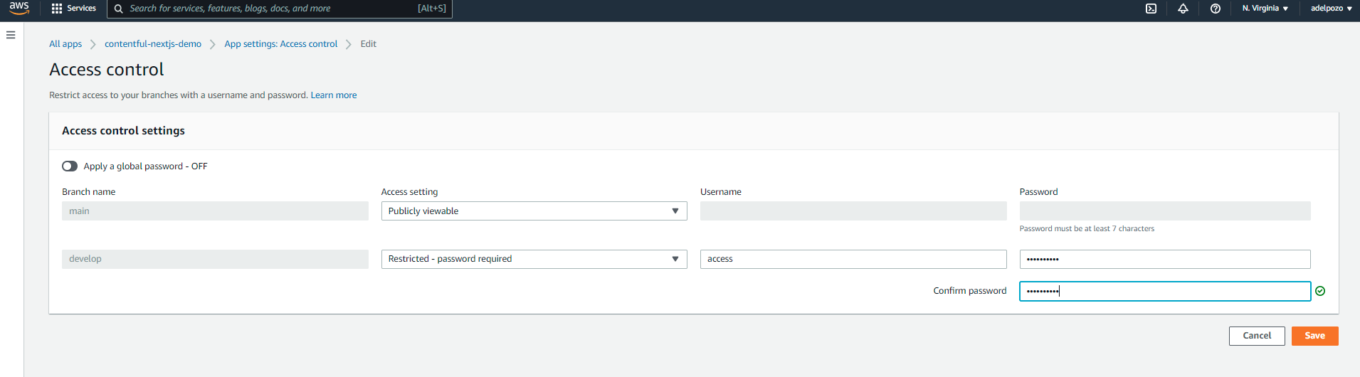 AWS Amplify Contentful NextJS tutorial access control screenshot