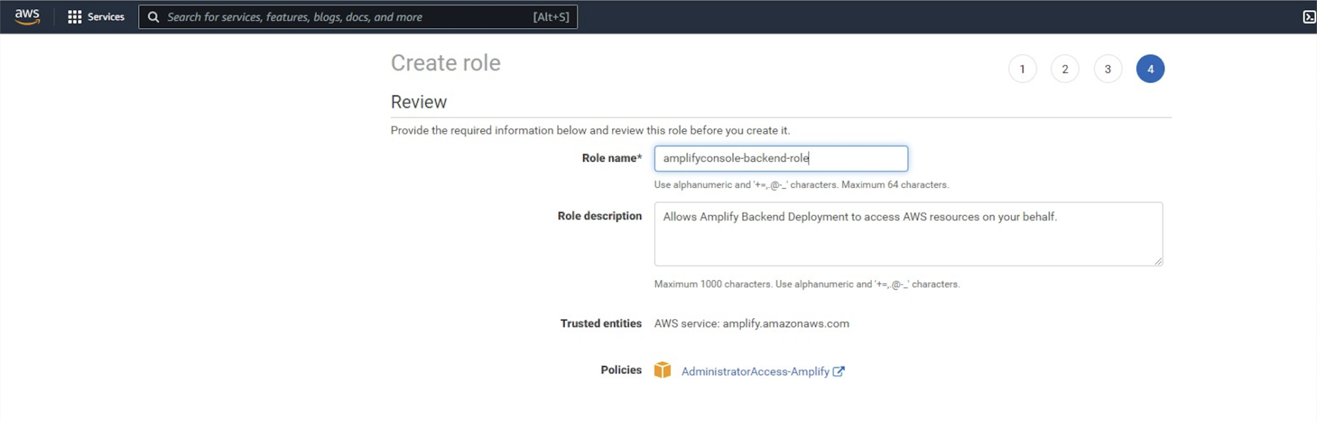 AWS Amplify Contentful NextJS tutorial AdministratorAccess Amplify permissions screenshot