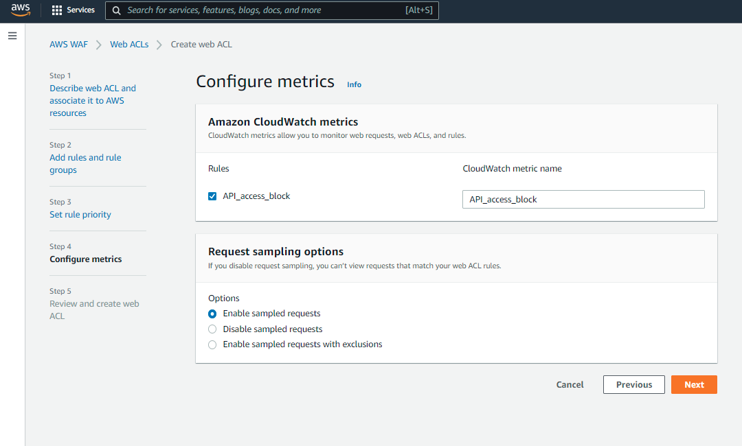 AWS Amplify Contentful NextJS tutorial configure metrics screenshot