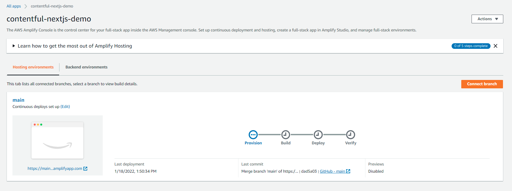 AWS Amplify Contentful NextJS tutorial connecting screenshot