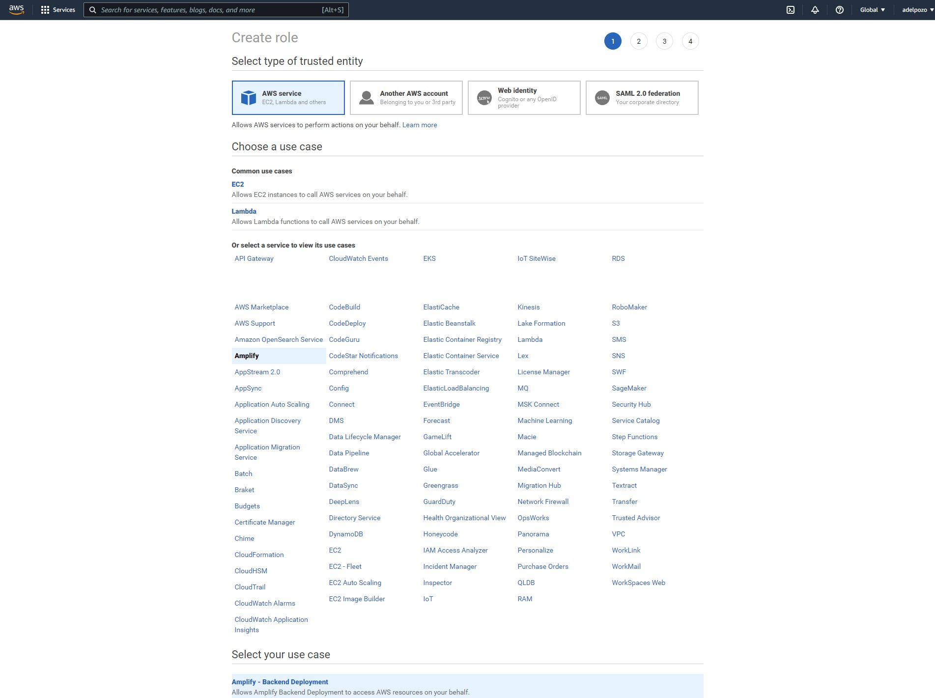 AWS Amplify Contentful NextJS tutorial create role screenshot