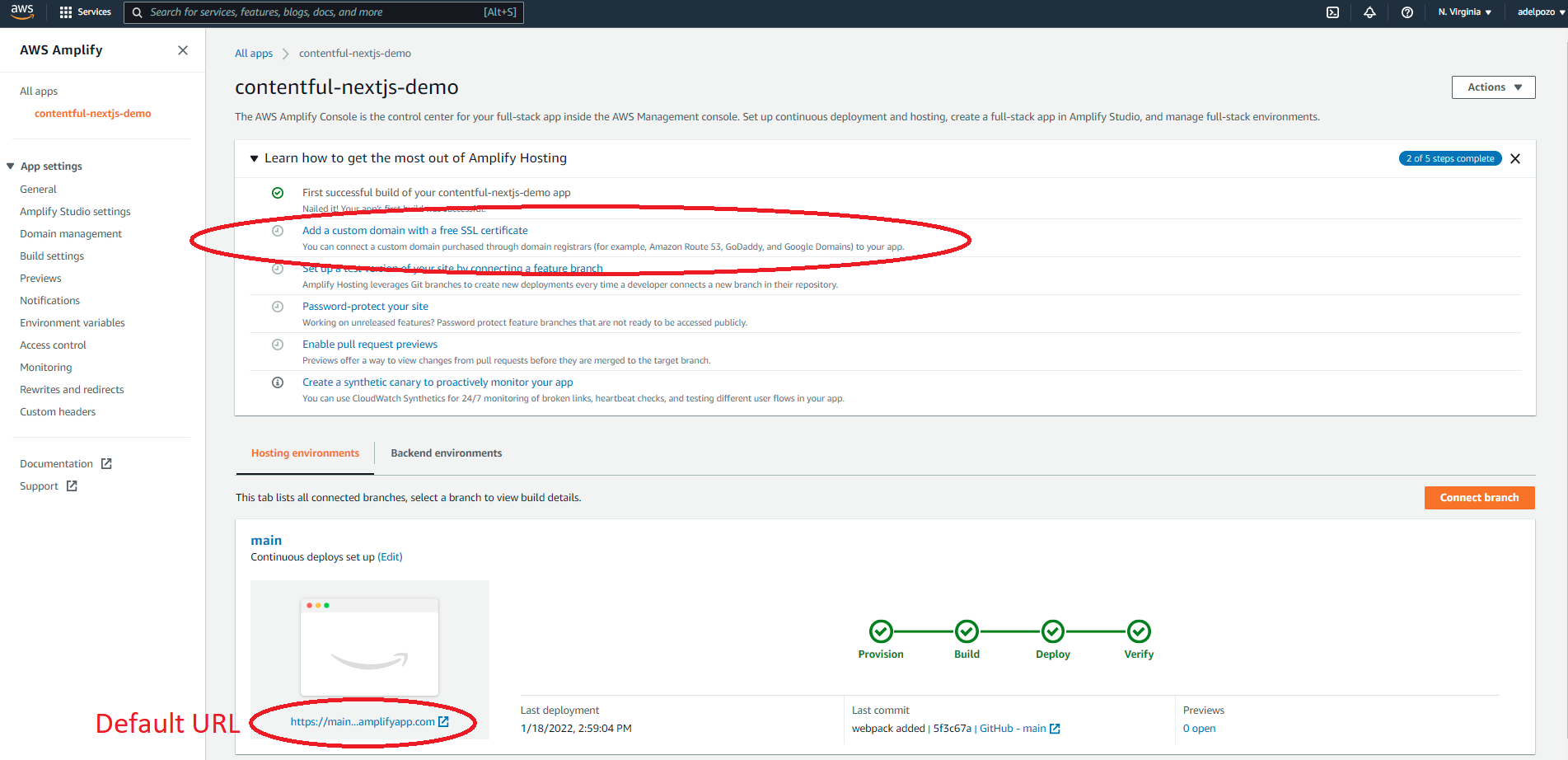 AWS Amplify Contentful NextJS tutorial custom domain screenshot