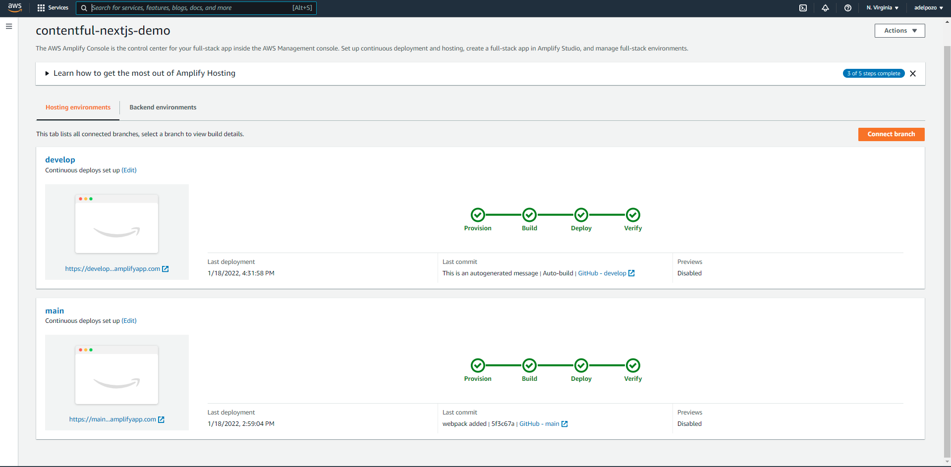 AWS Amplify Contentful NextJS tutorial identify hosting environment WAF screenshot