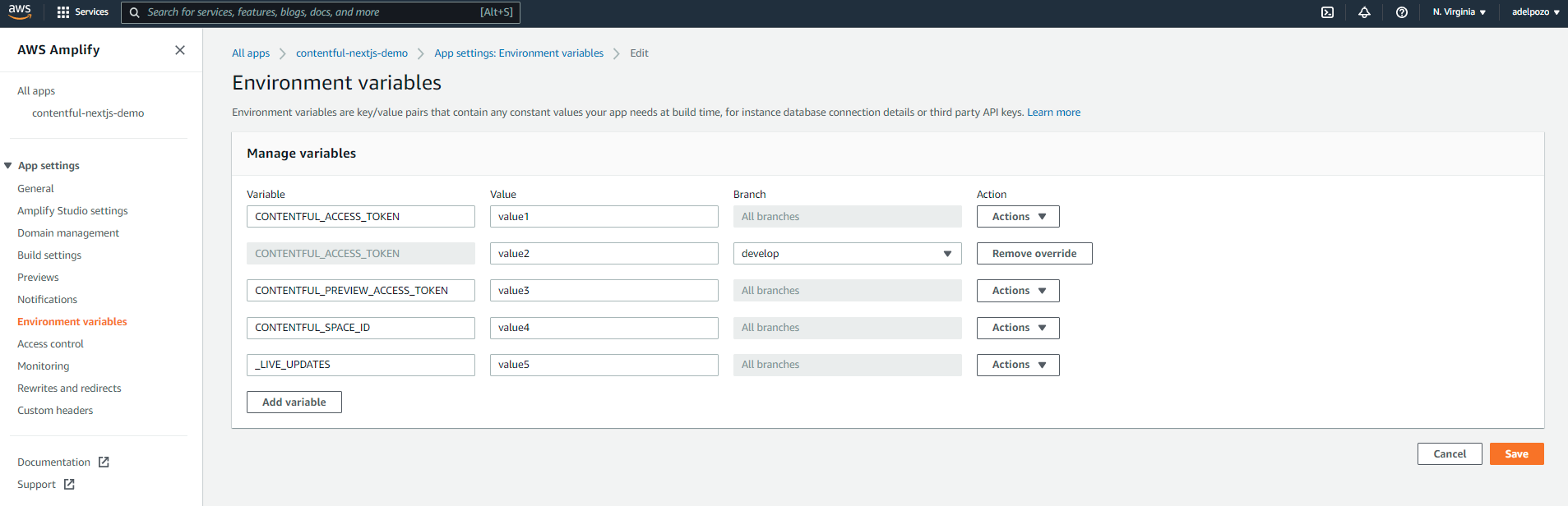 AWS Amplify Contentful NextJS tutorial tutorial multiple backend environments screenshot