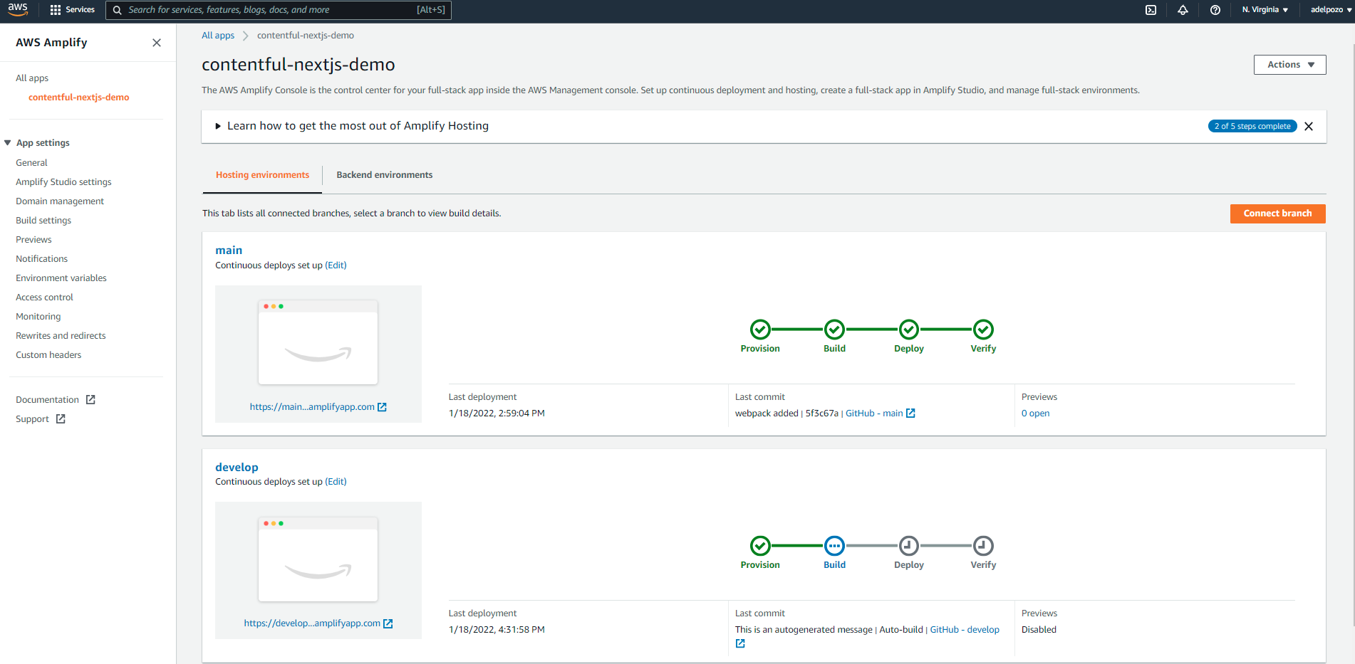 AWS Amplify Contentful NextJS tutorial new hosting environment deployed screenshot