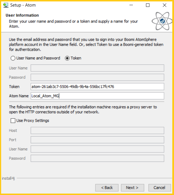 enter previous saved token atom name