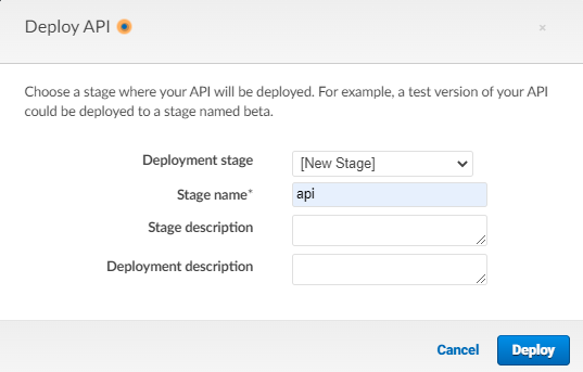 NodeJS AWS Lamda API Gateway tutorial Deploy API screenshot
