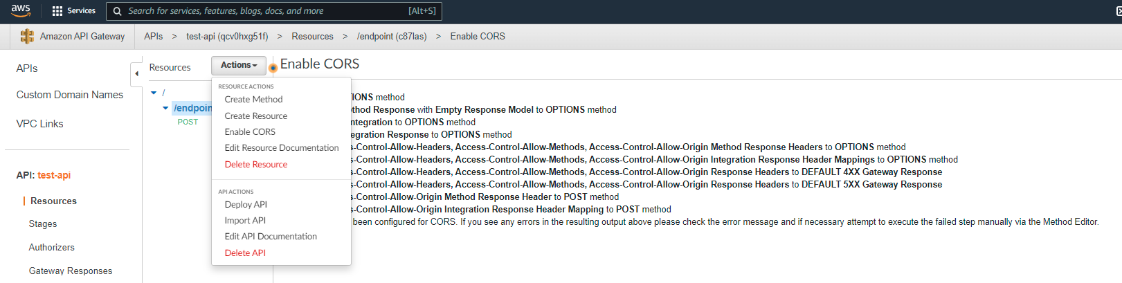 NodeJS AWS Lamda API Gateway tutorial Deploy Test screenshot