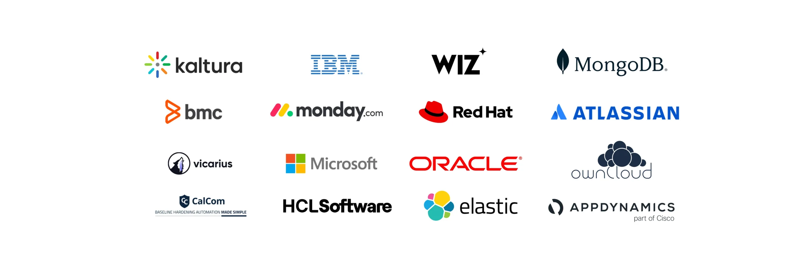 Kaltura, IBM, Wiz, MongoDB, BMC, monday.com, Red Hat, Atlassian, Vicarius, Microsoft, Oracle, ownCloud, CalCom, HCL Software, elastic, appdynamics