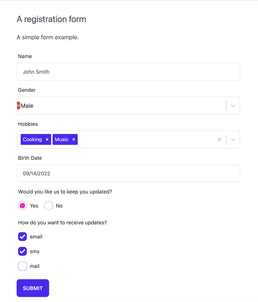 Using react-jsonschema-form with Tailwind CSS and daisyUI Registration Form Final Product